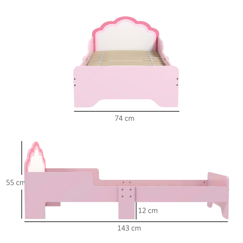 ZONEKIZ Toddler Bed Frame, Cloud-Designed Princess Bed, 143 x 74 x 55cm - Pink