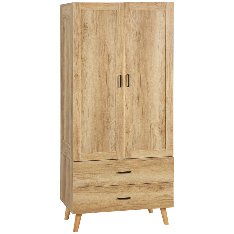 HOMCOM 2 Door Wardrobe with 2 Drawers and Hanging Rail for Bedroom