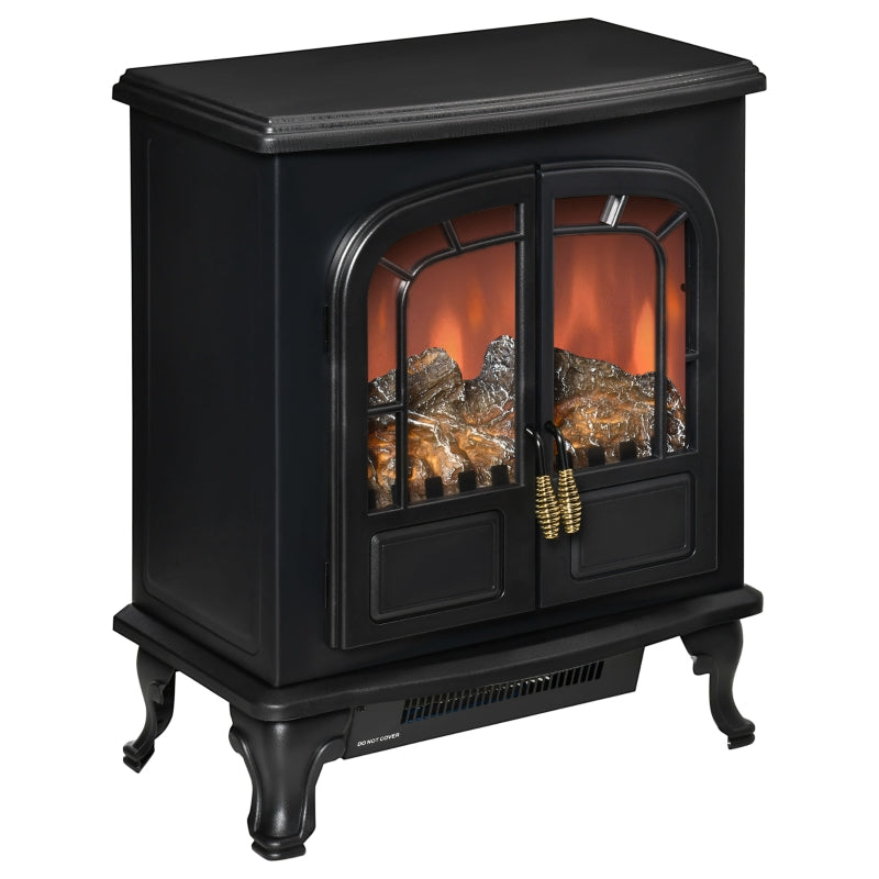 HOMCOM Electric Fireplace Stove Heater with Fire Flame Effect - Black