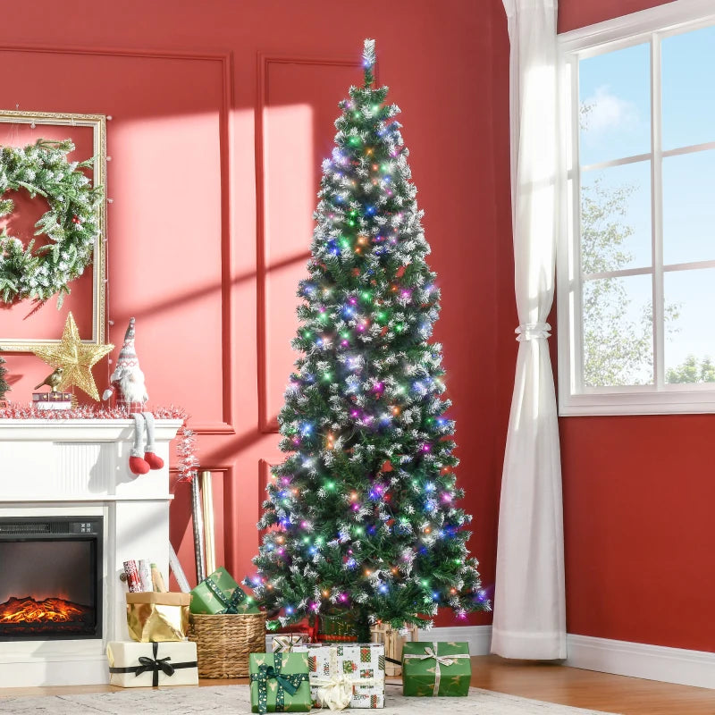 HOMCOM Christmas Tree Slim 7' with 350 Multi Coloured LED Lights