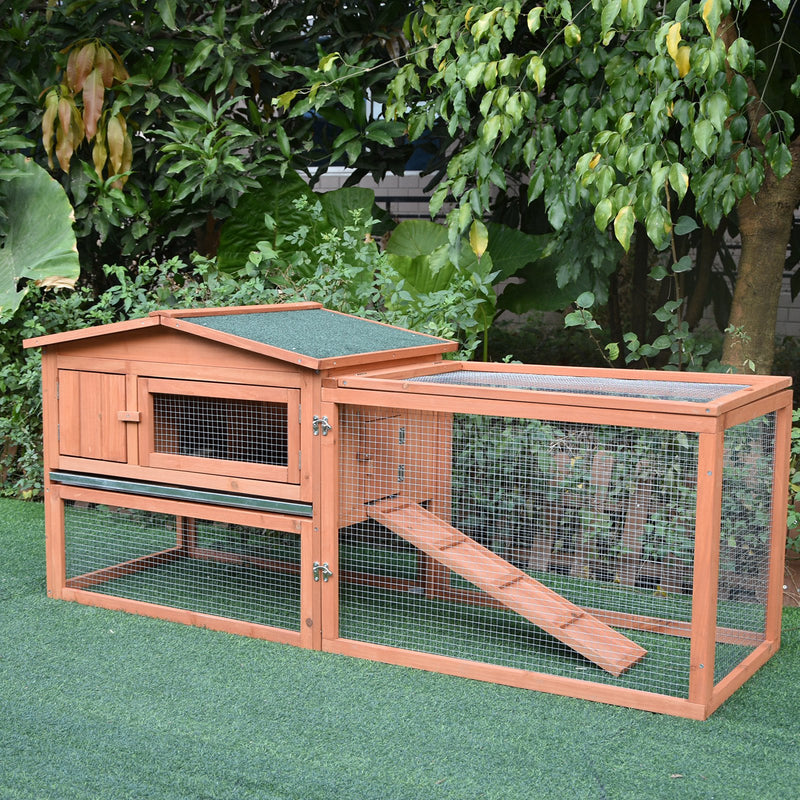 PawHut Wooden Rabbit Hutch Enclosure Run House 2 Tier Large Coop Run Pet