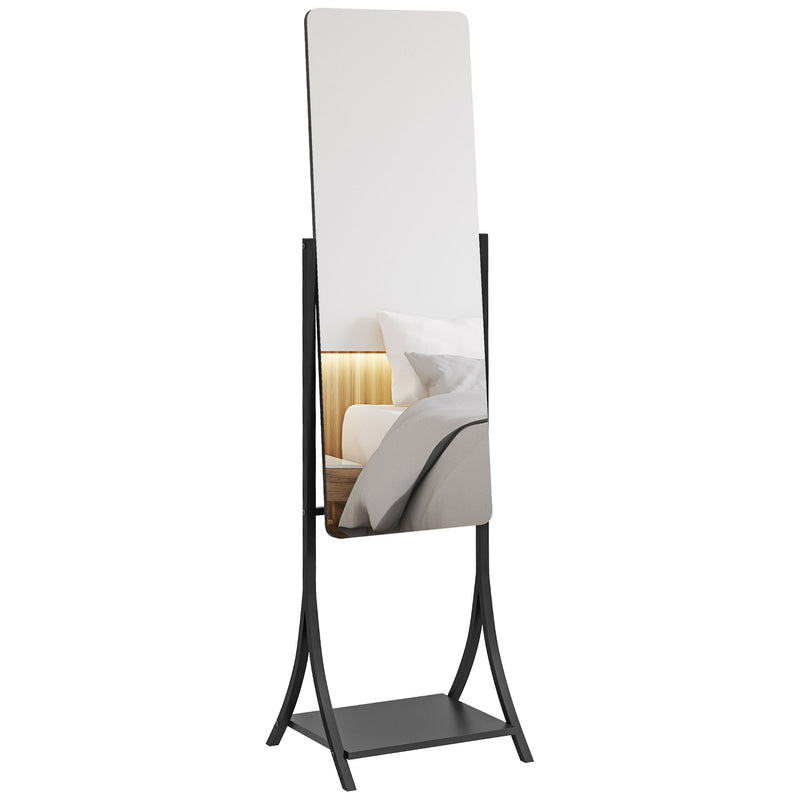 HOMCOM Freestanding Full Length Mirror Adjustable Full Body Mirror w/ Shelf