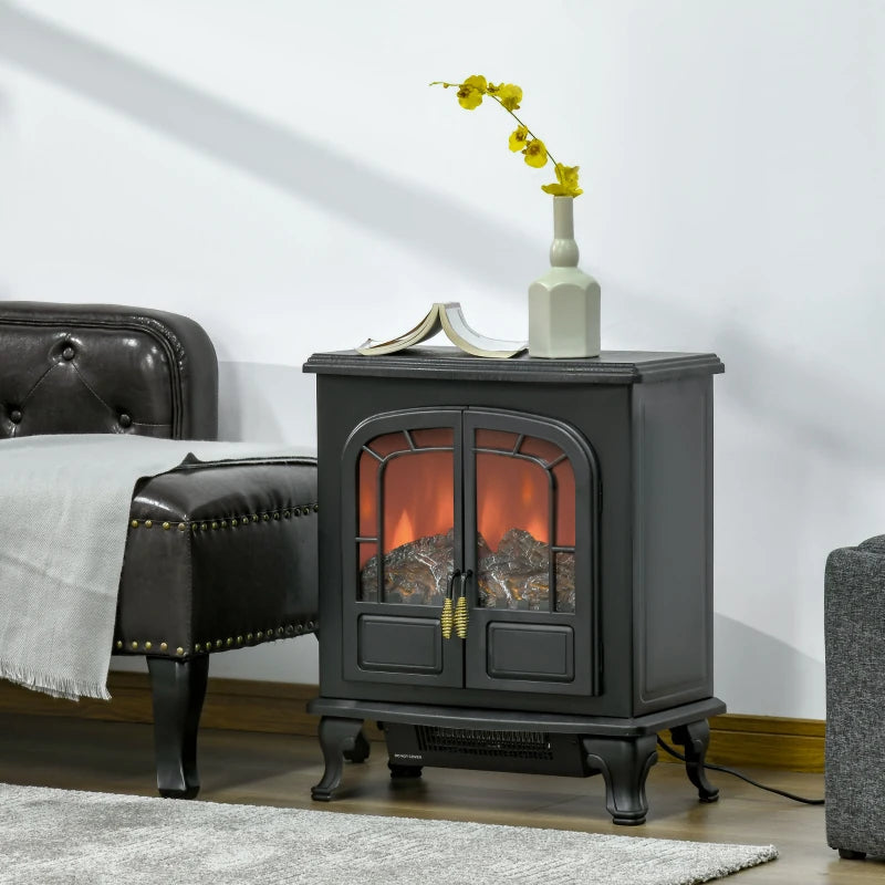 HOMCOM Electric Fireplace Stove Heater with Fire Flame Effect - Black