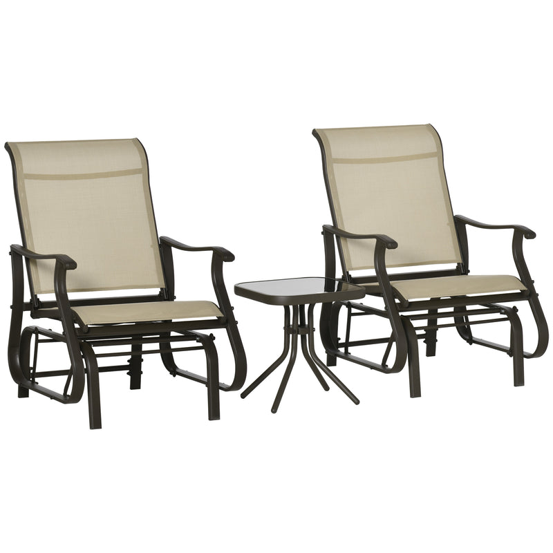 Outsunny 3PCS Outdoor Gliding Chairs w/ Table Set Patio Garden Furniture Khaki