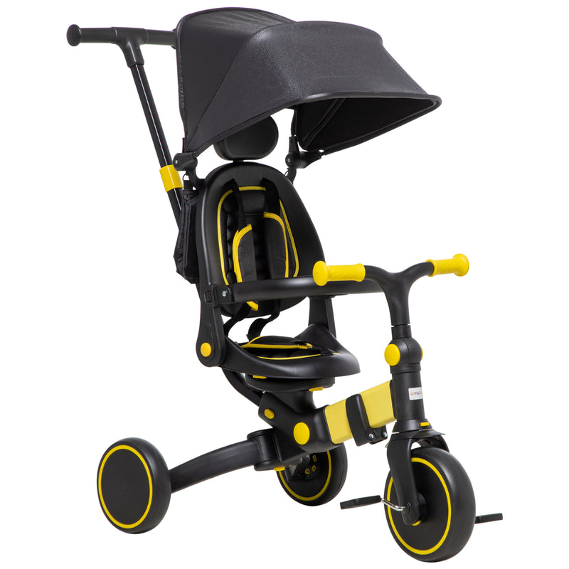 AIYAPLAY 3 in 1 Yellow Kids Trike with Parent Handle Balance Bike for 1.5-4 year