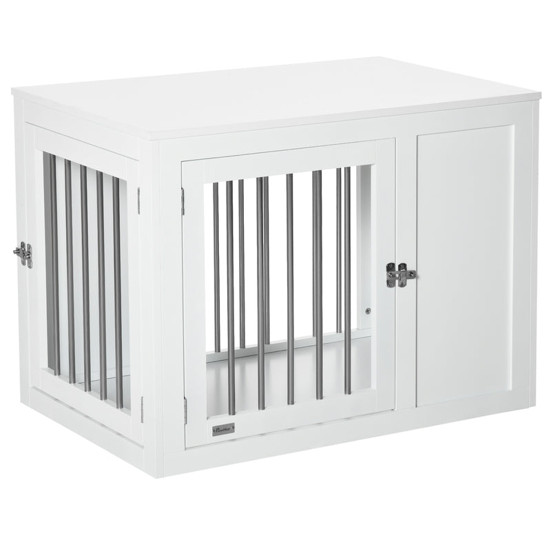 PawHut Furniture-Style Dog Crate End Table w/ 2 Doors, for Medium Dogs