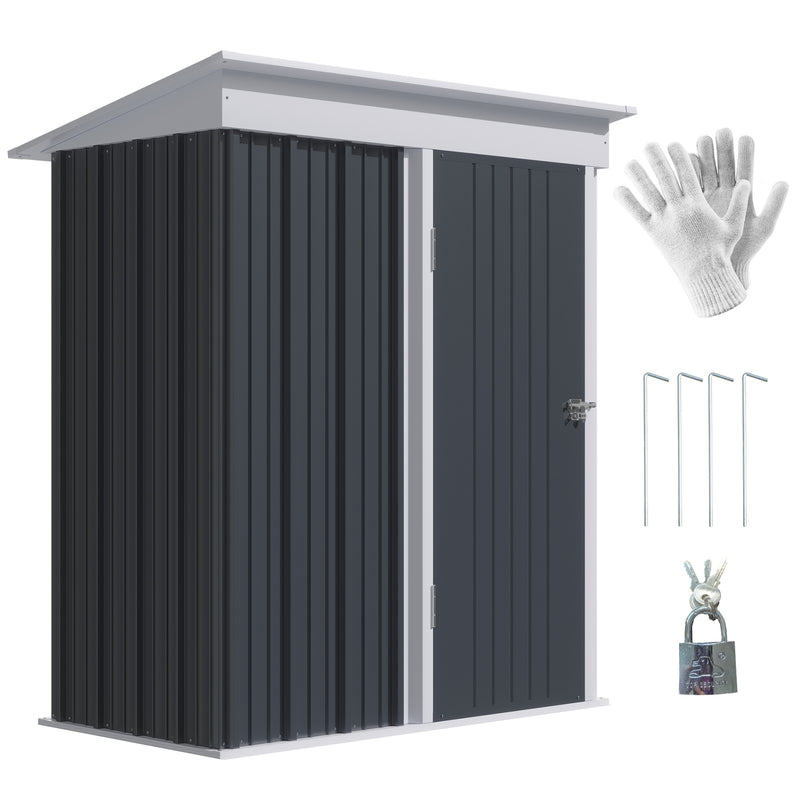 Outsunny Steel Garden Shed, Small  Lean-to Shed for Bike Tool, 5x3 ft Dark Grey