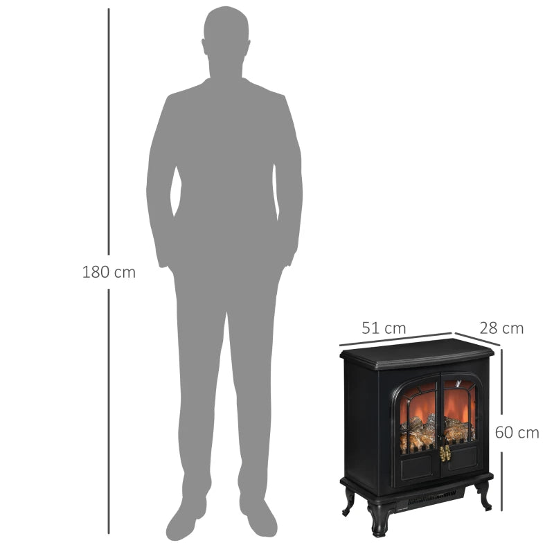 HOMCOM Electric Fireplace Stove Heater with Fire Flame Effect - Black