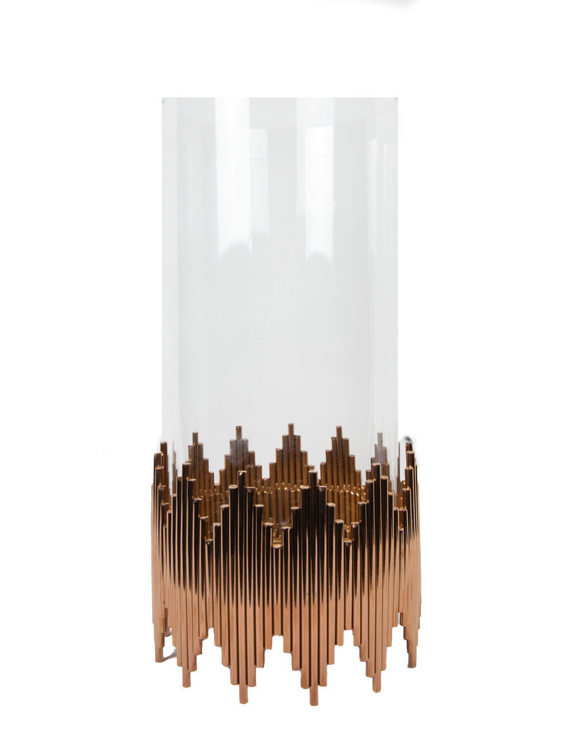 Mint Collection - Rose Gold Plating with Glass Candle Holders - Rose Gold 17x17x38cm