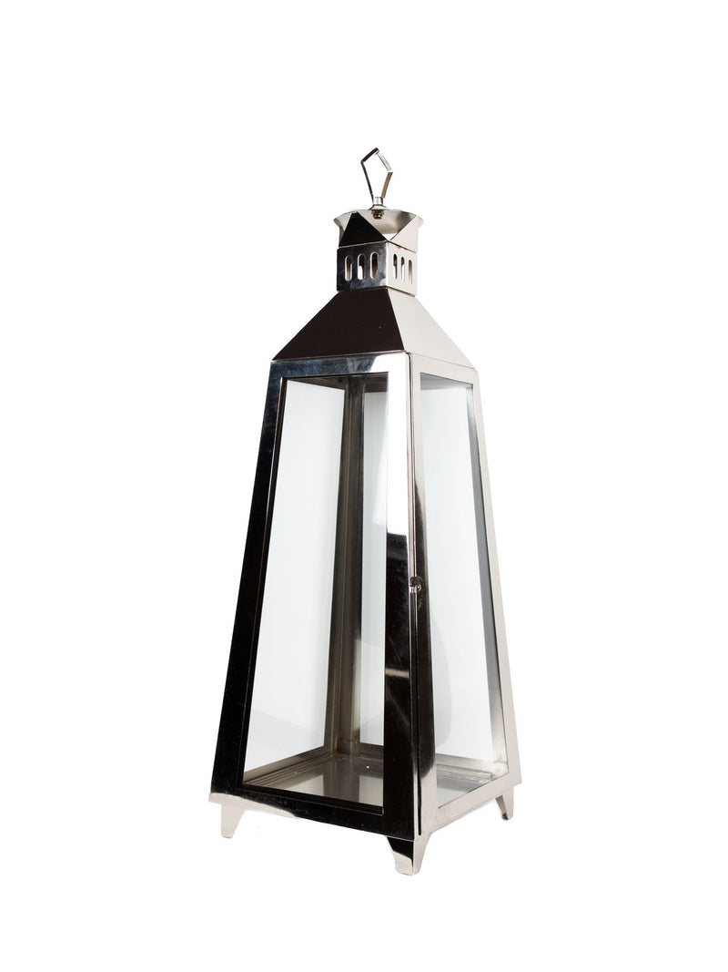 Mint Collection - Nickel Plated Lantern with Glass - Nickel 19x19x54cm