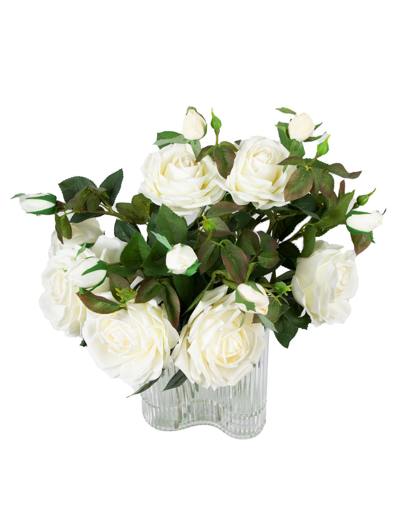 Mint Collection - Cream Rose Arrangement in Glass Vase - 7 Stems - 40x30x47cm