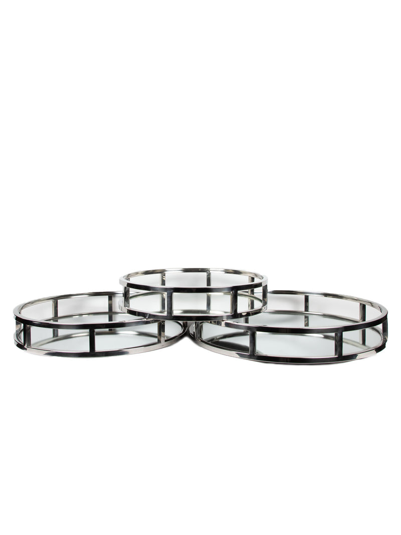 Mint Collection - Circular Trays Set of 3 - Silver 47x47x7cm