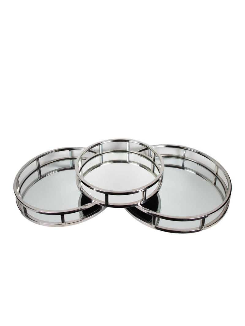 Mint Collection - Circular Trays Set of 3 - Silver 47x47x7cm