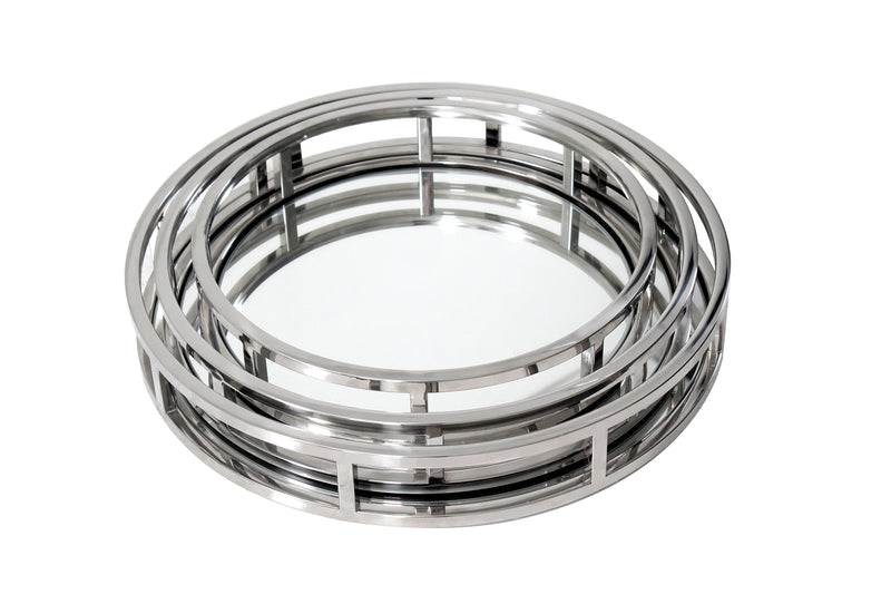 Mint Collection - Circular Trays Set of 3 - Silver 47x47x7cm