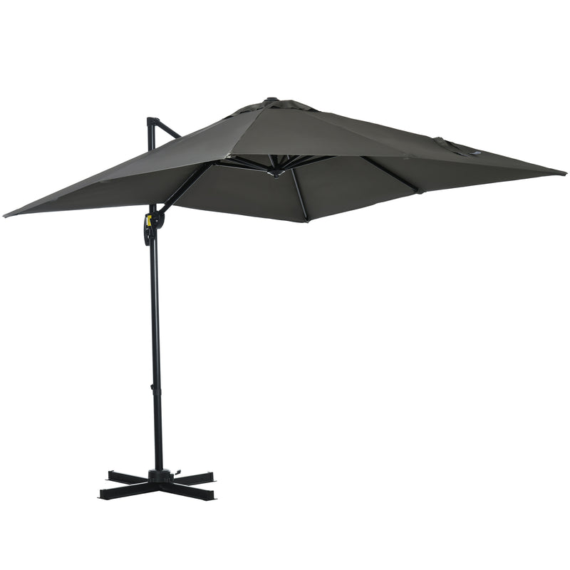 Outsunny Square Cantilever Roma Parasol 360° Rotation w/ Hand Crank, Grey