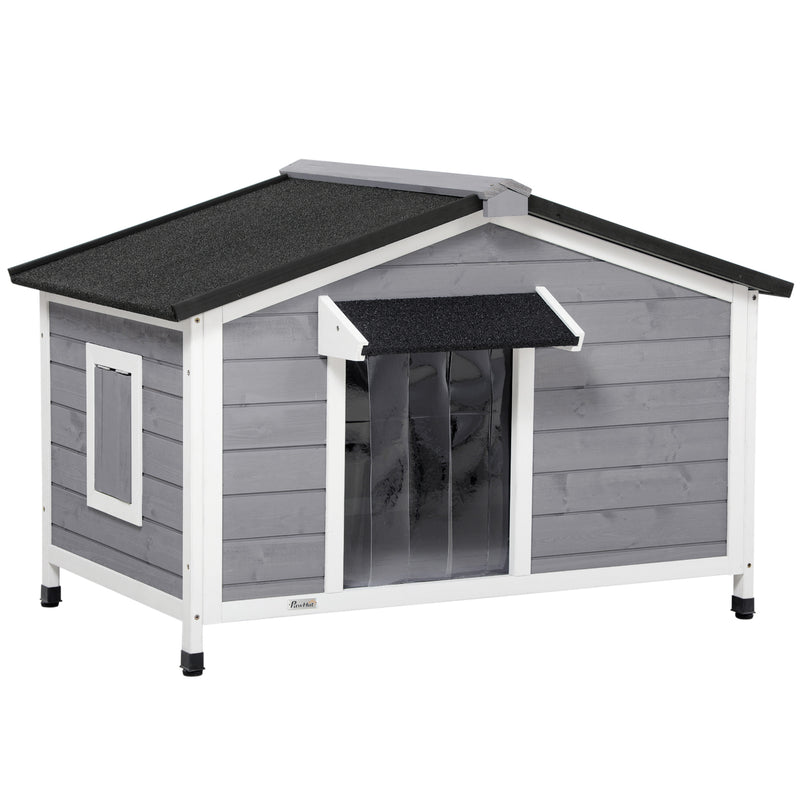 PawHut Large Wooden Dog Kennel for Outside 109L x 79W x 72H cm, Grey