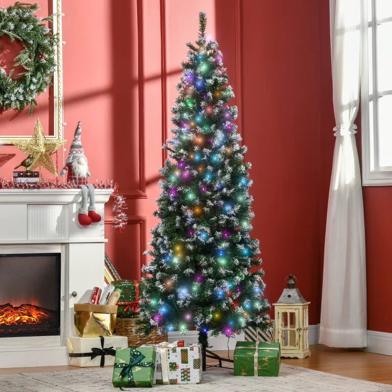 HOMCOM Christmas Tree Slim 6' with 300 Multi Coloured LED Lights