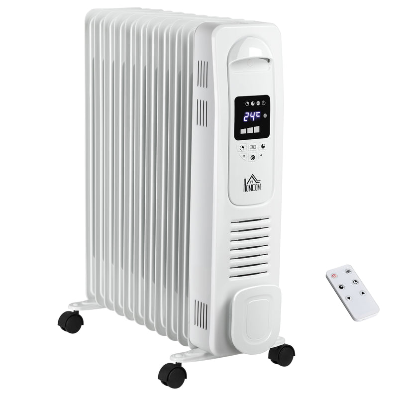 HOMCOM 2720W Oil Filled Portable Radiator Heater w/ Remote Control - White