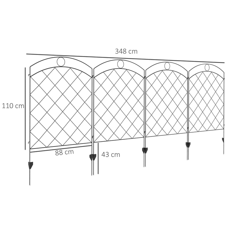 Outsunny 4PCs Decorative Garden Fencing 43in x 11.4ft Steel Border Edging