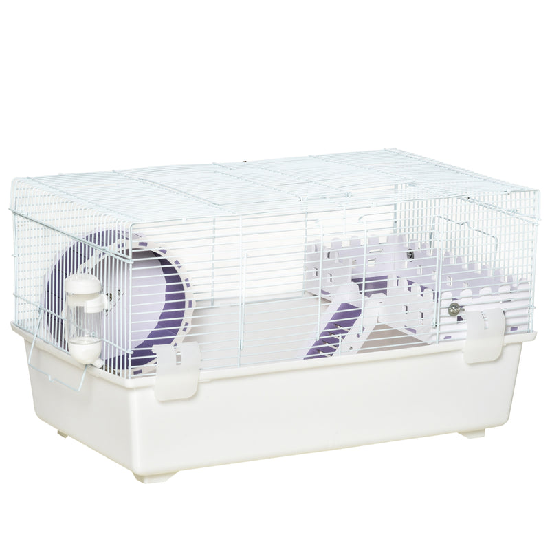 PawHut 2 Tier Hamster Cage Rodent House with Exercise Wheel Water Bottle Ladder