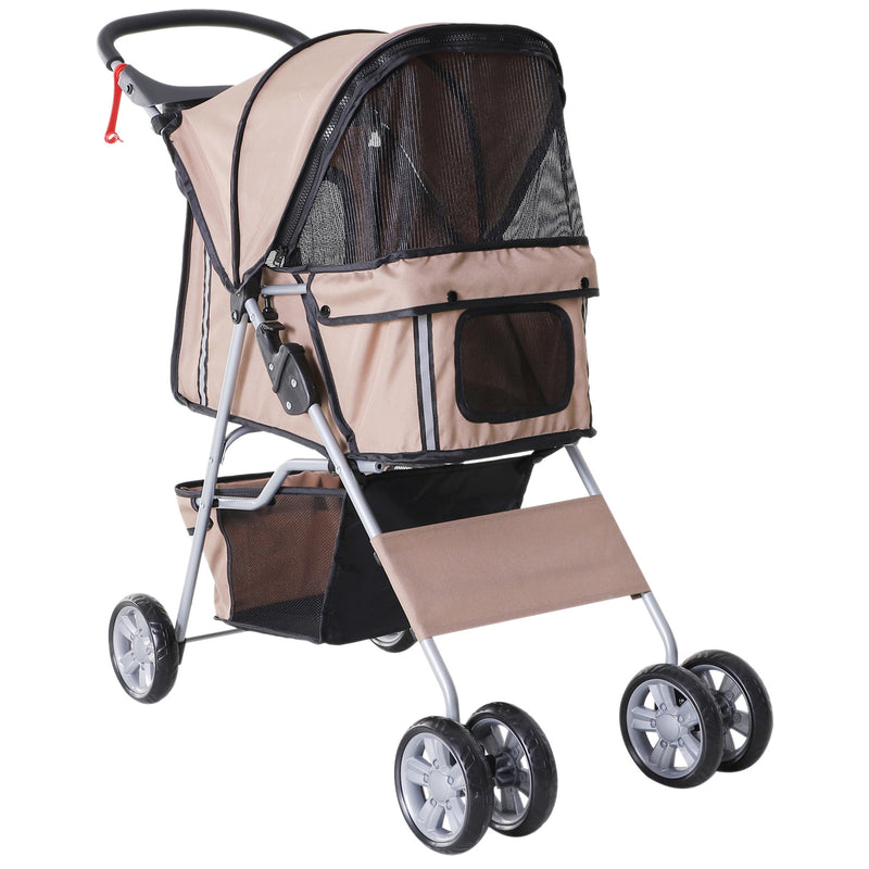 PawHut Pet Stroller Carrier Foldable Deluxe Jogger Walk Travel Dog Cat Brown