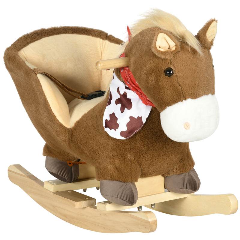 HOMCOM Kids Rocking Horse, Plush Baby Rocking Chair w/ Safety Harness, Sounds