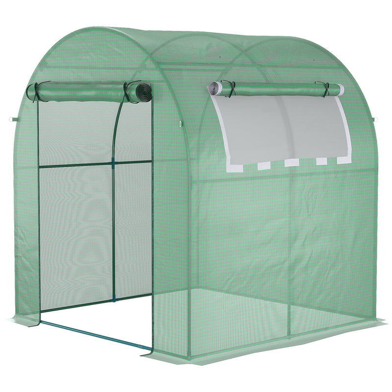 Outsunny Walk in Polytunnel Greenhouse with Roll-up Window and Door, Green