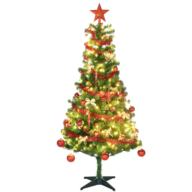 6' Artificial Prelit Christmas Trees Holiday Décor with Warm White LED Lights, Tinsel