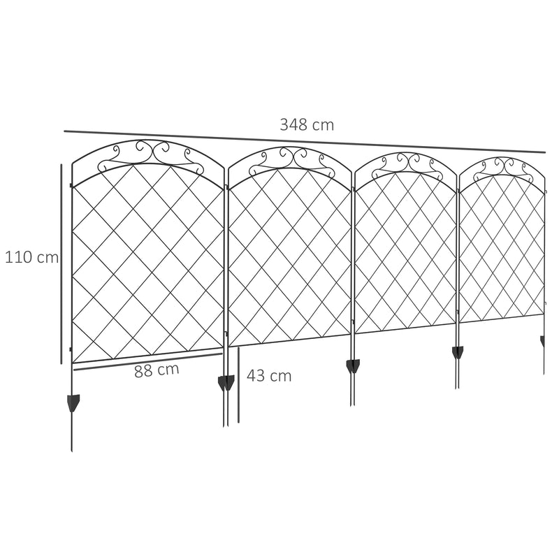 Outsunny 4PCs Decorative Garden Fencing 43in x 11.4ft Steel Border Edging Swirls