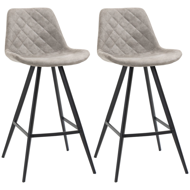 HOMCOM Set Of 2 Bar Stools Vintage Microfiber Cloth Tub Seats Padded Steel Grey