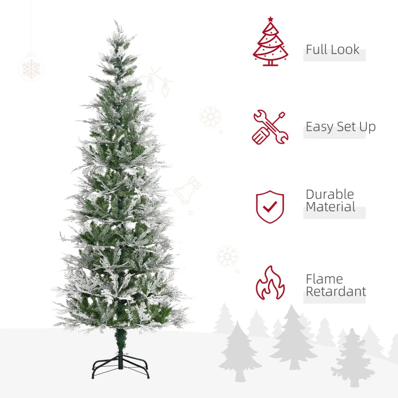 HOMCOM Christmas Tree Pencil Snow Flocked 6' with Realistic Cypress Branches