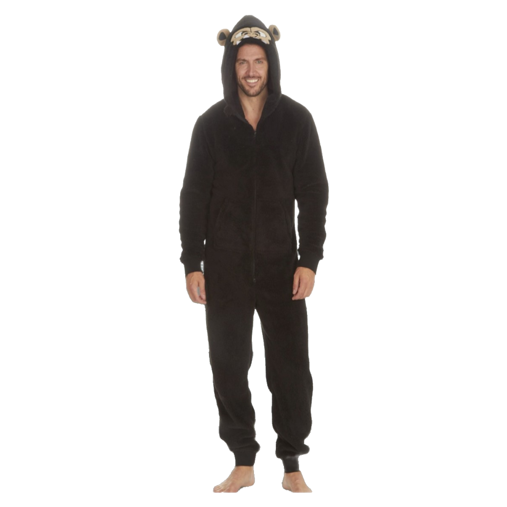 Men's Gorilla Snuggle Fleece Onesie- Black