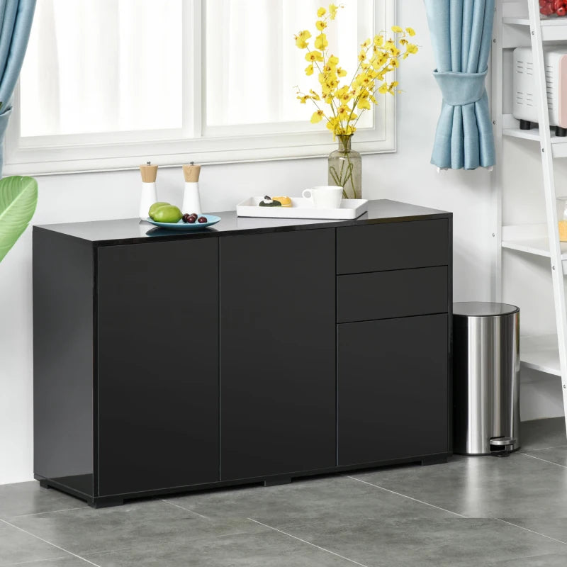 HOMCOM Push-Open Cabinet with Two Drawers Black