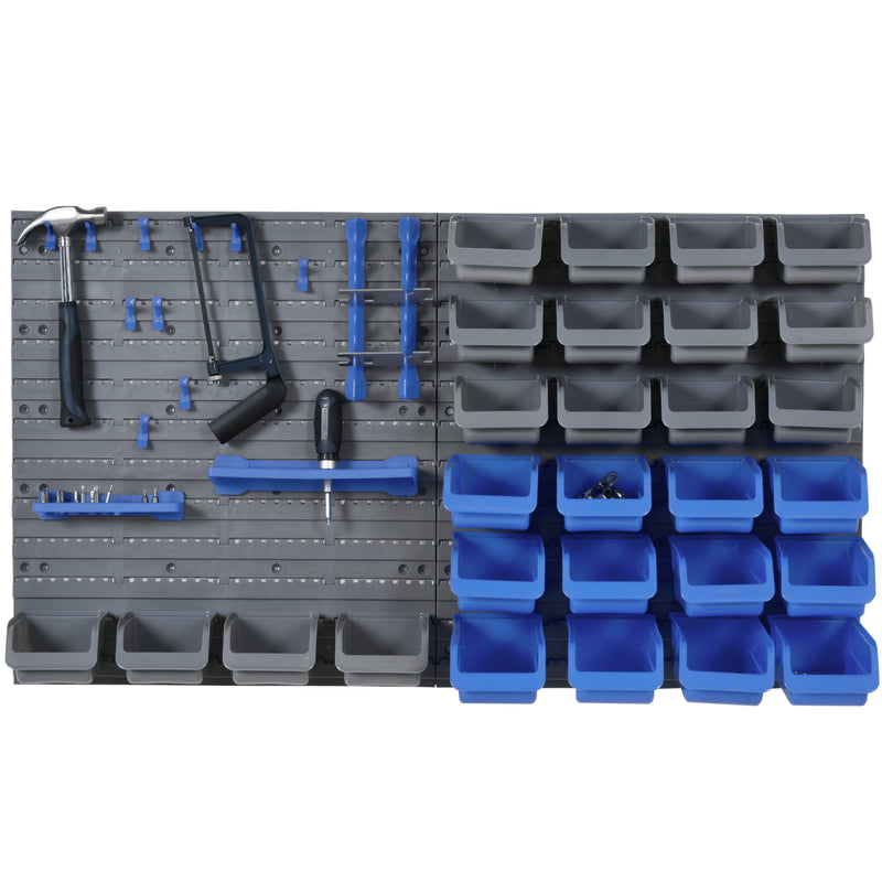 DURHAND 44 Pcs On-Wall Garage DIY Storage Unit with 28 Cubes 10 Hooks 2 Boards Screws Organisation Pegboard Tool Equipment Blue