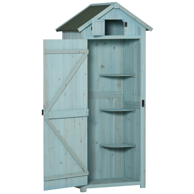 Outsunny Wooden Garden Storage Shed Tool Storage Box, 77 x 54 x 179 cm, Blue