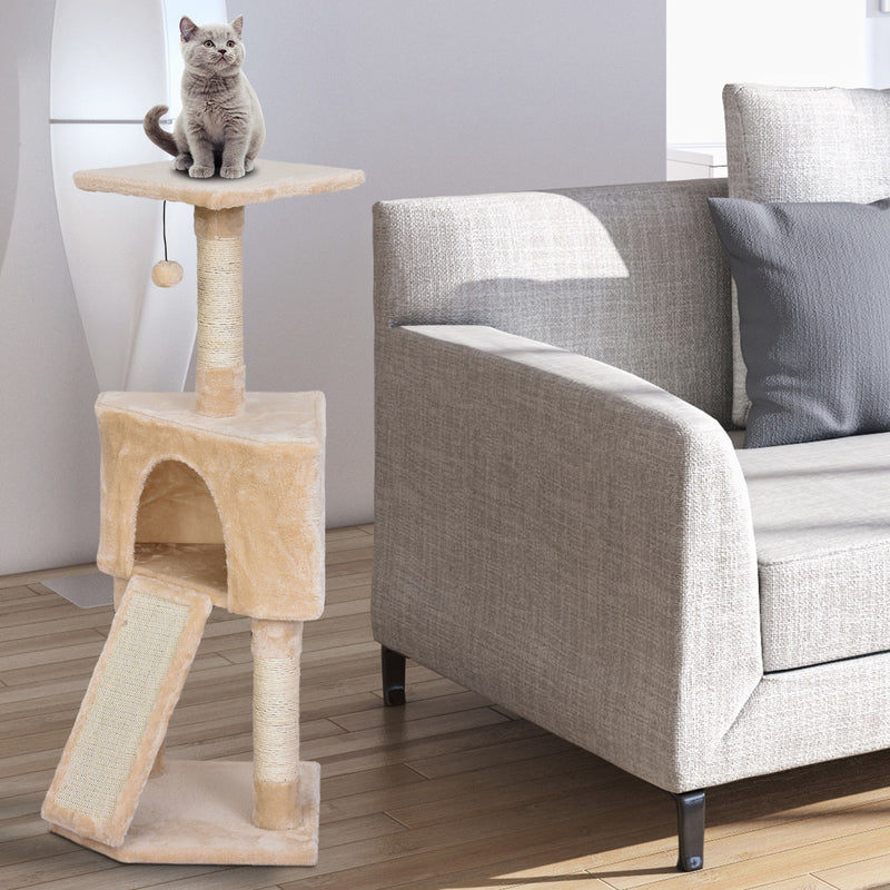 PawHut Corner Cat Tree Tower for Indoor Cats with Scratching Post, Condo, Beige