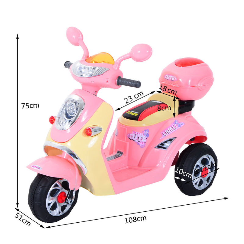 HOMCOM Electric Ride on Toy Tricycle Car - Pink