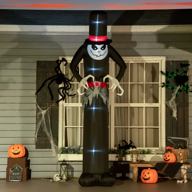 Inflatable Halloween Skinny Ghost in a Tall Hat, Blow-Up Outdoor LED Display for Garden