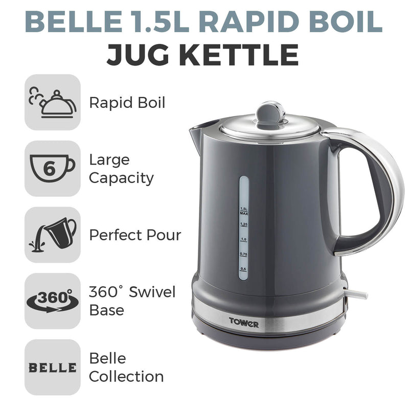 Tower Belle Collection 1.5 Litre Kettle - Grey