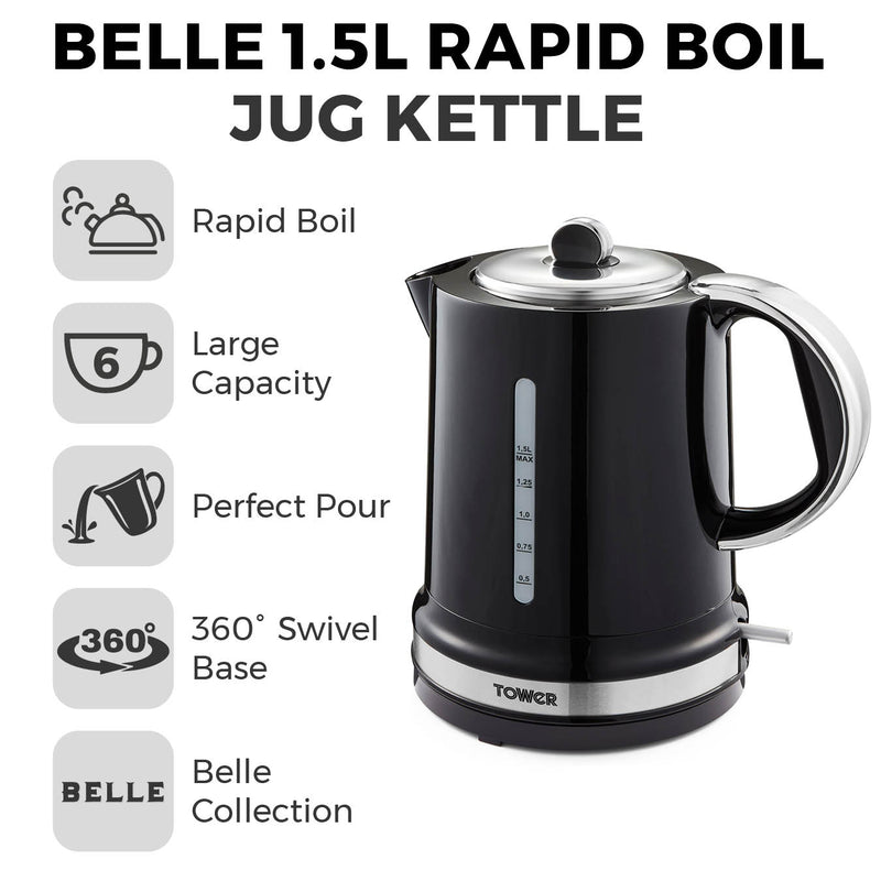 Tower Belle Collection 1.5 Litre Kettle - Black