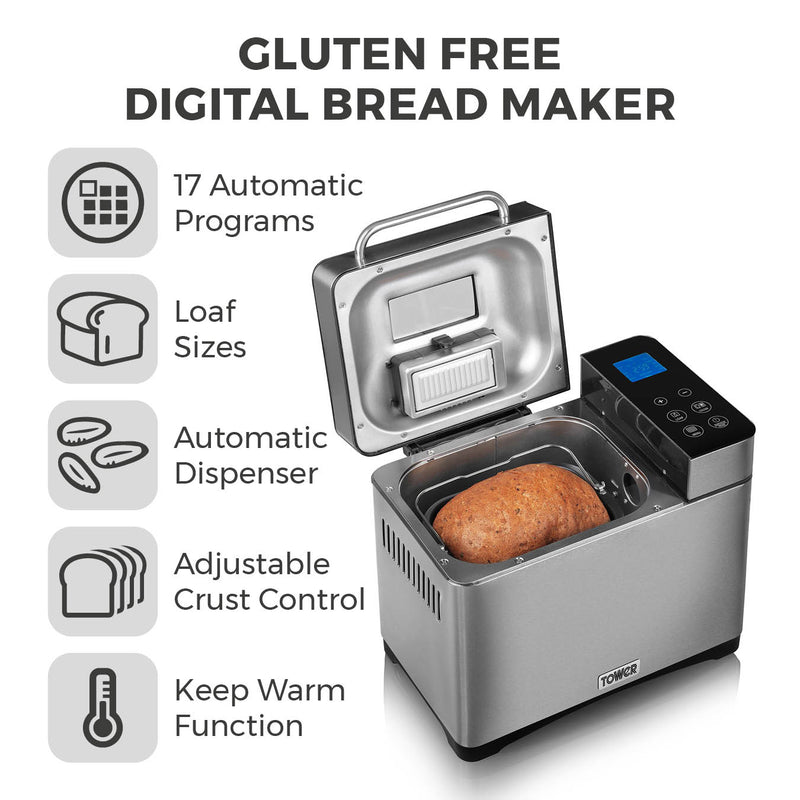 Tower Gluten Free Digital Bread Maker with Nut Dispenser