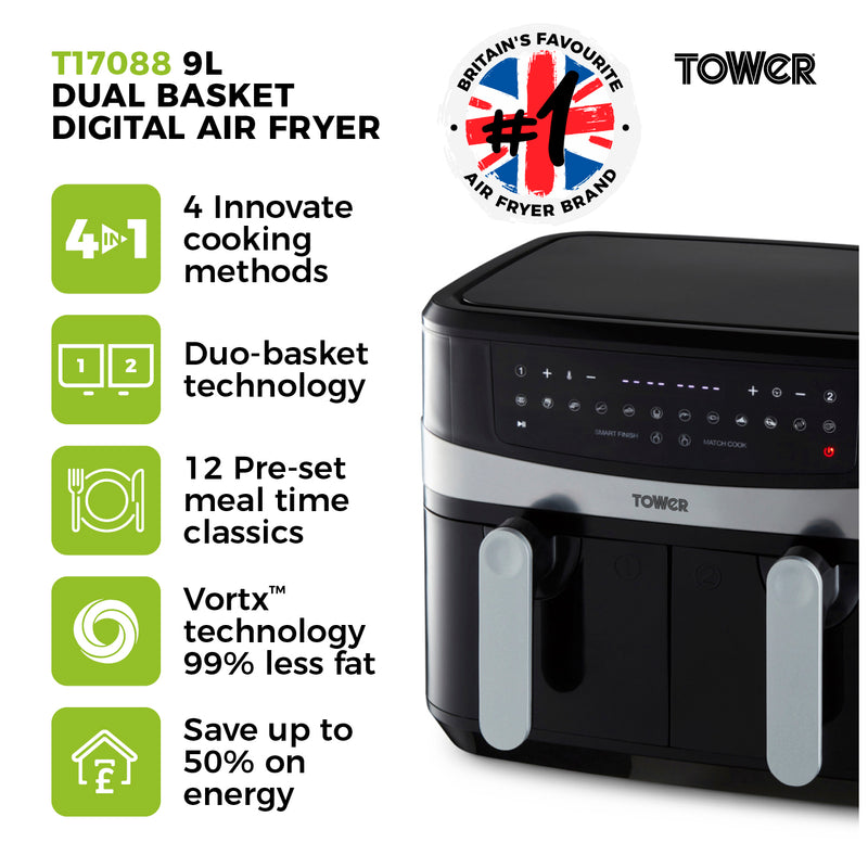 Tower Vortx Dual Basket Air Fryer 9L