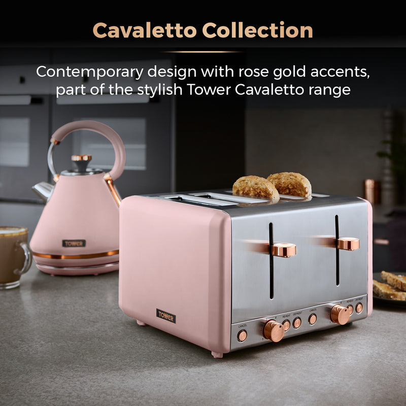 Tower Cavaletto 4 Slice Stainless Steel Pink Toaster