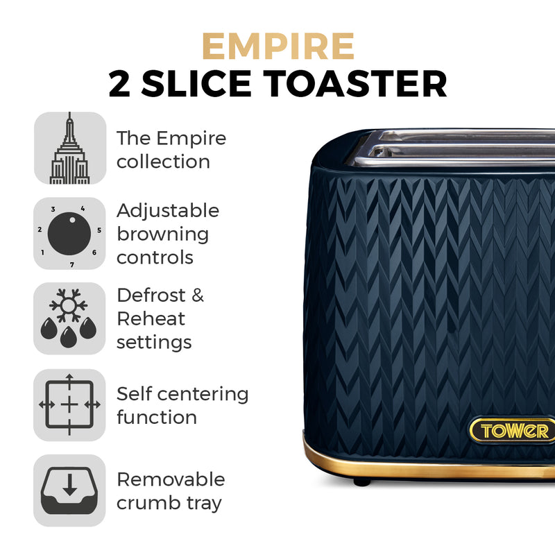 Tower Empire 2 Slice Toaster - Midnight Blue