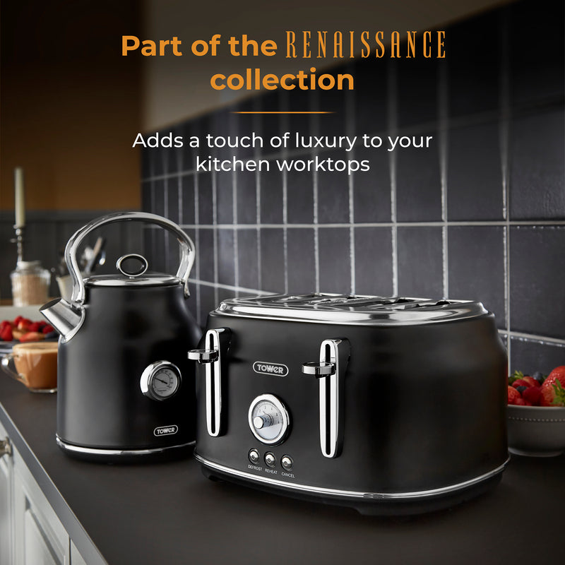 Tower Renaisance 4 Slice Toaster - Black