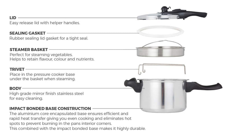 Tower High Dome 6 Litre Pressure Cooker - Silver