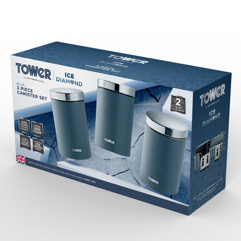 Tower Ice Diamond Set of 3 Canisters - Blue