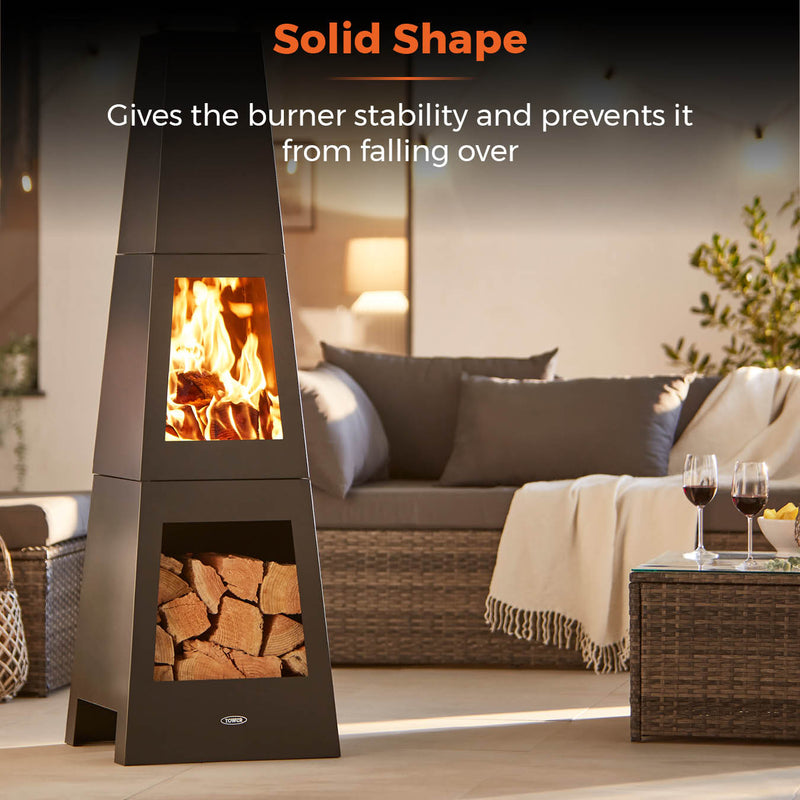 Tower Obelisk Wood Burner - Black