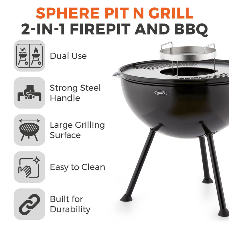 Tower Sphere BBQ Pit 'N' Grill - Black