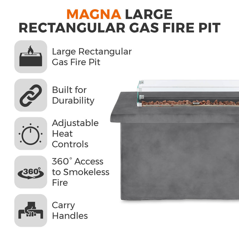 Tower Magna Rectangular Gas Fire Pit Tall - Grey